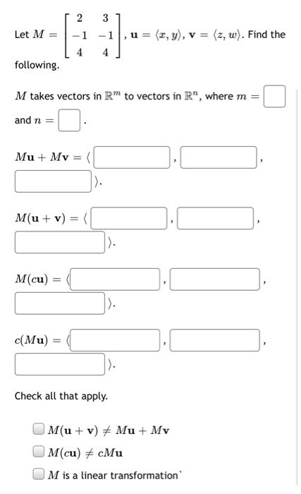 Solved 2 3 Let M 1 U X Y V 2 W Find The 1 4 4 Chegg Com