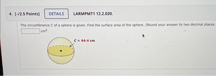 how to find surface area of a sphere when given circumference