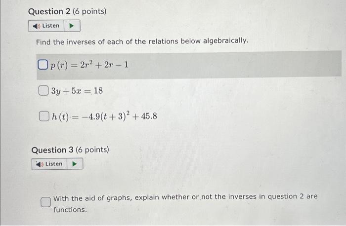 Solved Find the inverses of each of the relations below | Chegg.com