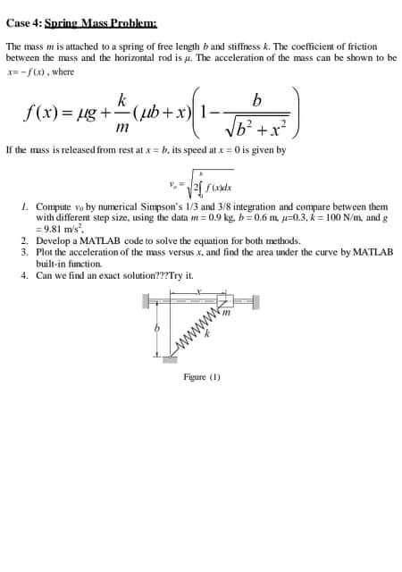Solved Case 4: Spring Muss. Problem: The mass mi is attached | Chegg.com