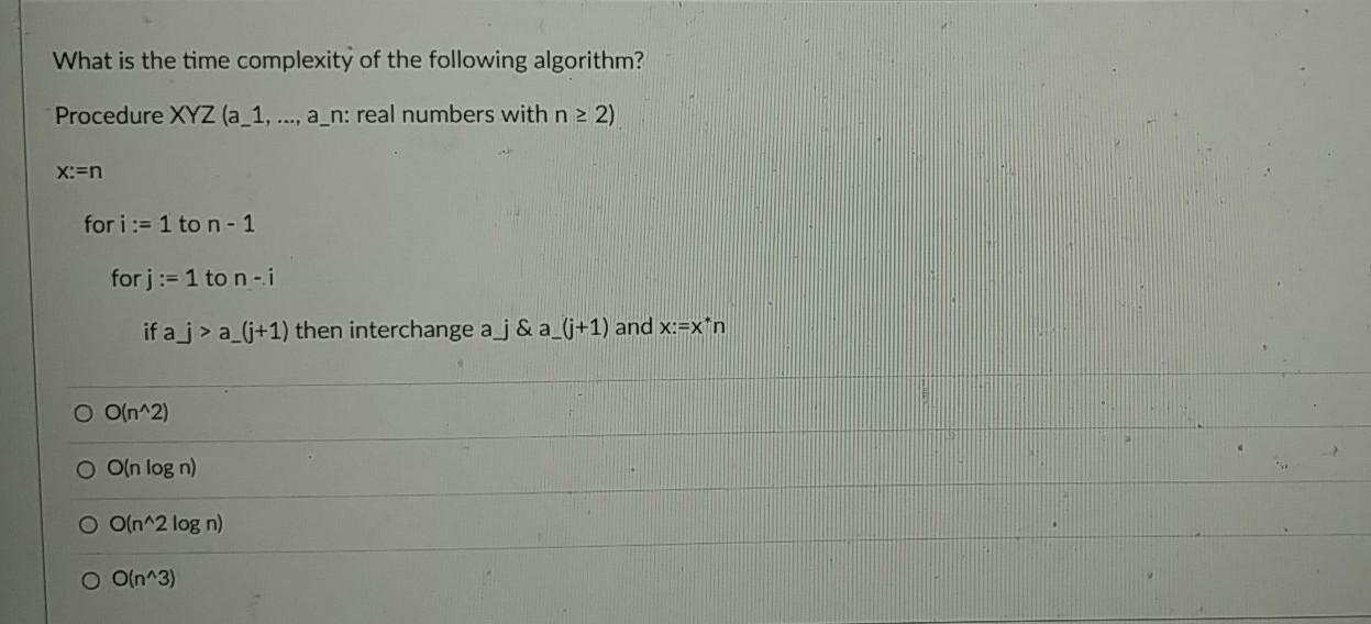 Solved What is the time complexity of the following | Chegg.com