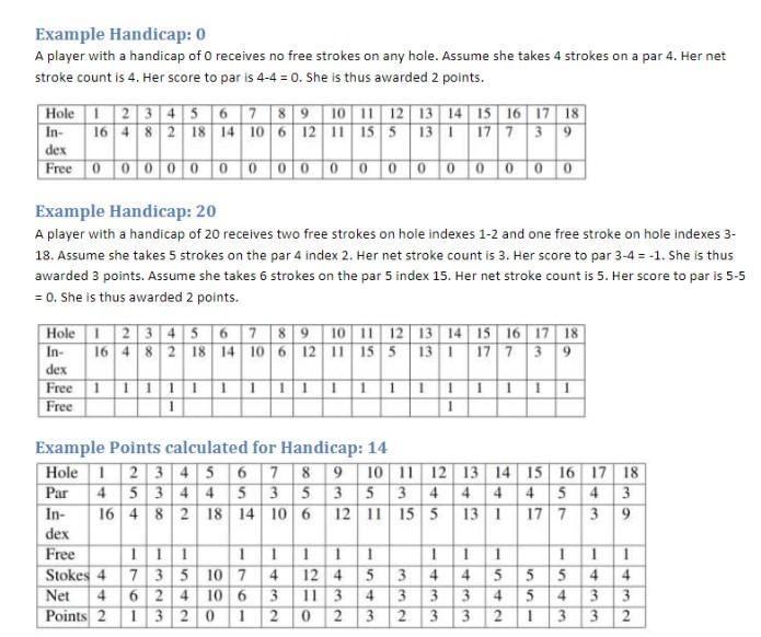 Example Points calculated for Handicap 14Golf Course