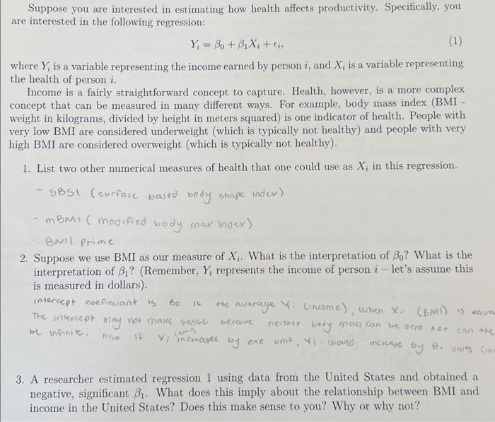 Solved Suppose you are interested in estimating how health | Chegg.com