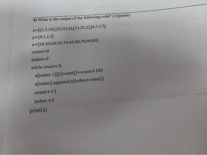 Solved 5) What is the output of the following code? | Chegg.com