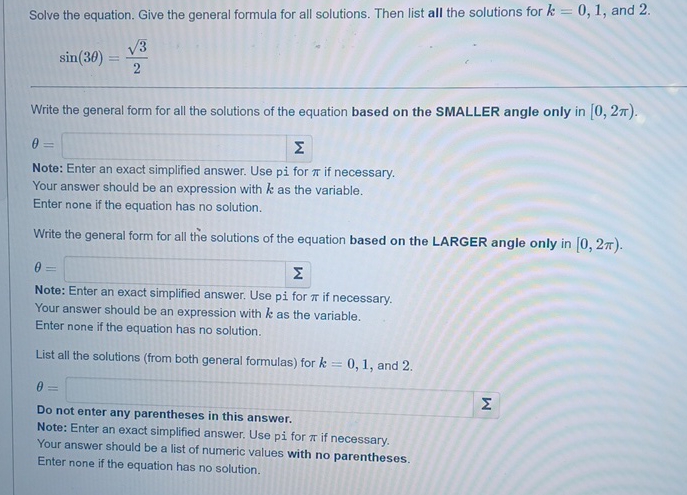 Solved Solve the equation. Give the general formula for all | Chegg.com