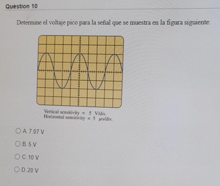 Resuelto Question 10 Determine el voltaje pico para la señal | Chegg.com.mx