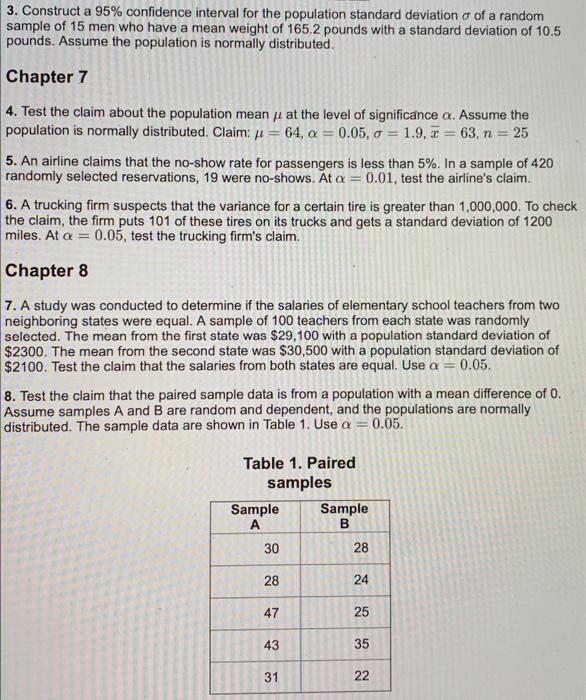 Solved 3. Construct A 95% Confidence Interval For The | Chegg.com