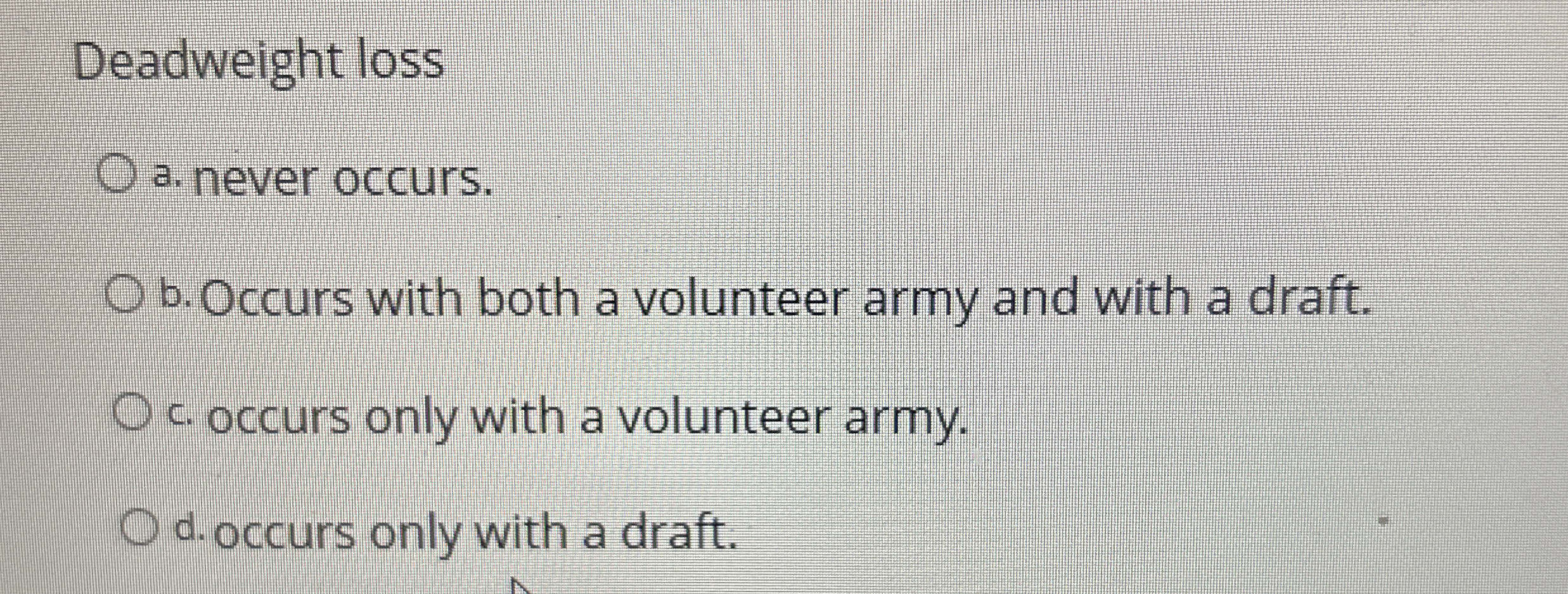 Solved Deadweight lossa. ﻿never occurs.b. ﻿Occurs with both | Chegg.com