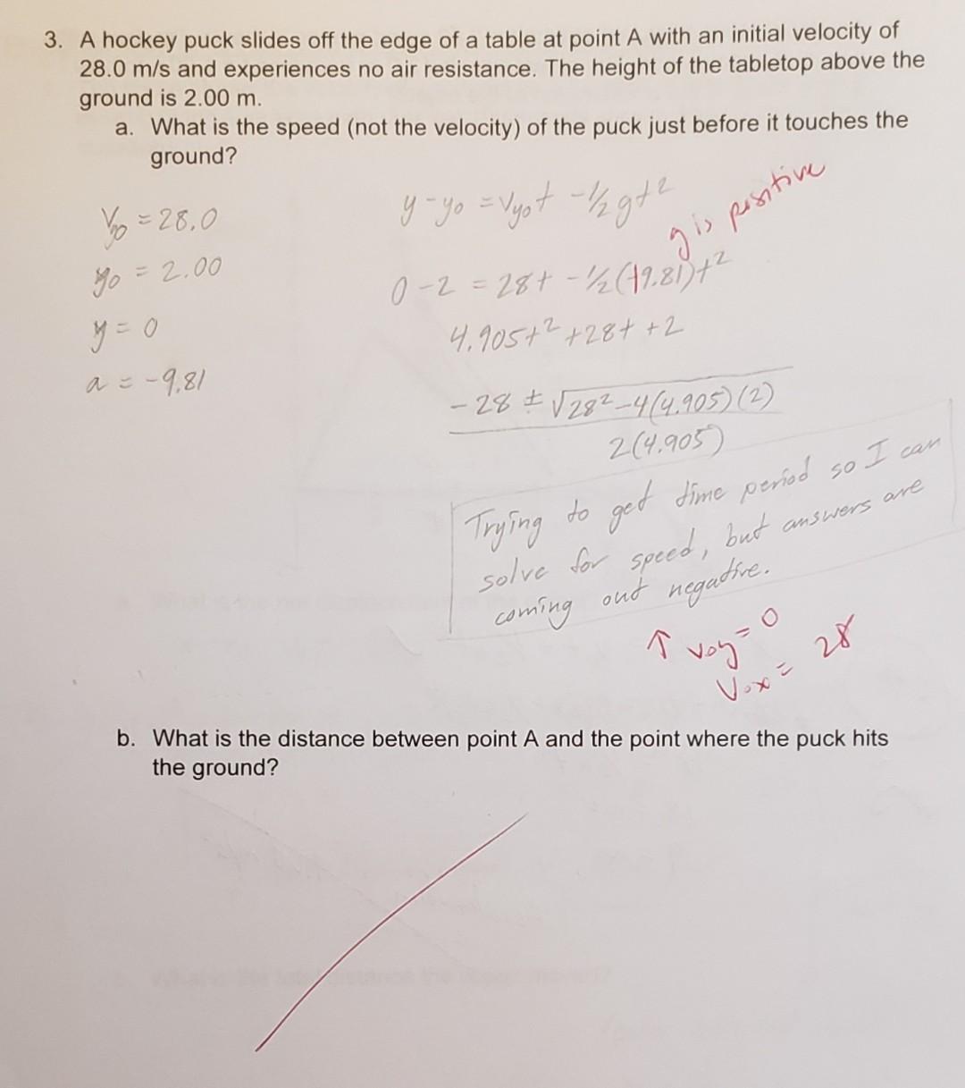 Solved 3. A hockey puck slides off the edge of a table at