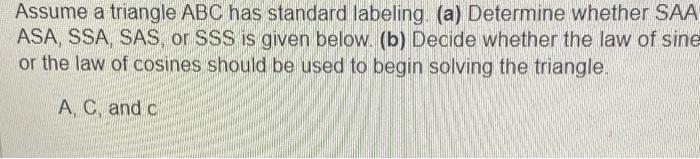 Solved Assume a triangle ABC has standard labeling. (a) | Chegg.com