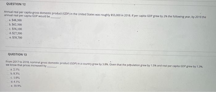 Solved QUESTION 12 Annual real per capita gross domestic | Chegg.com