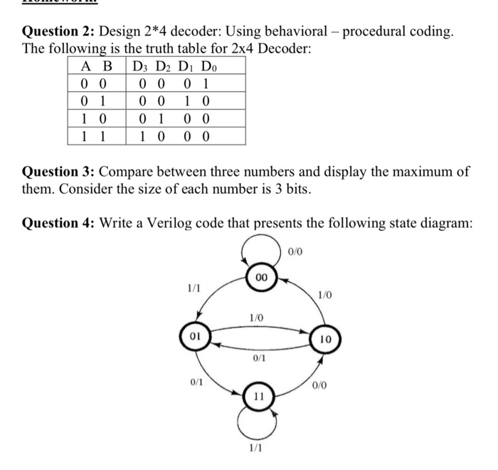 Solved Question 2: Design 2*4 Decoder: Using Behavioral - | Chegg.com