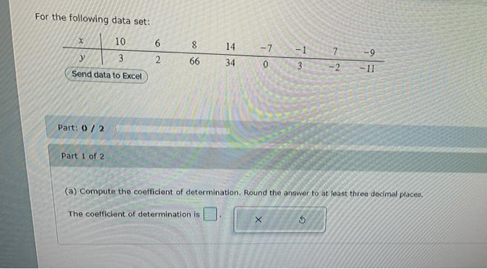 Solved For the following data set: Part: 0/2 Part 1 of 2 (a) | Chegg.com