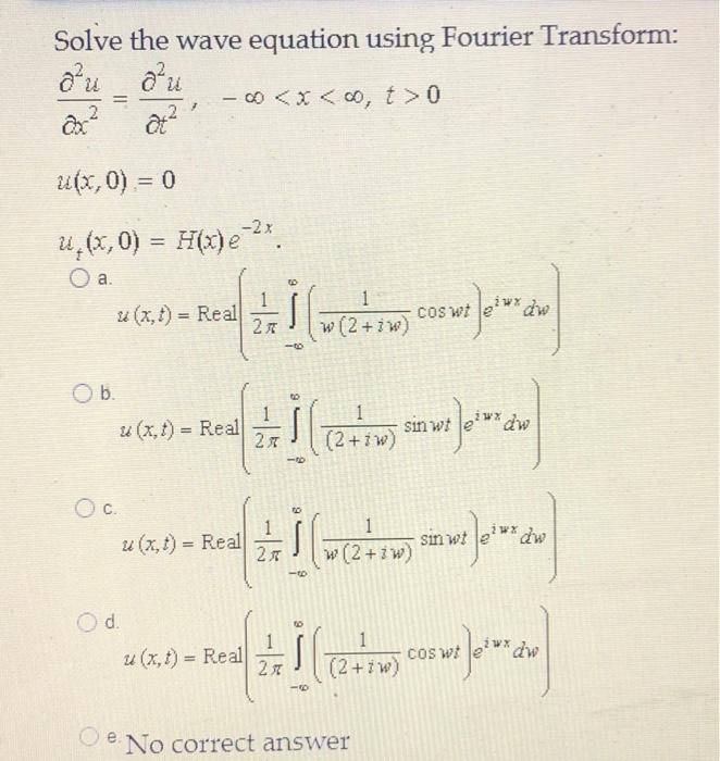 Solved Solve the wave equation using Fourier Transform: ²u | Chegg.com