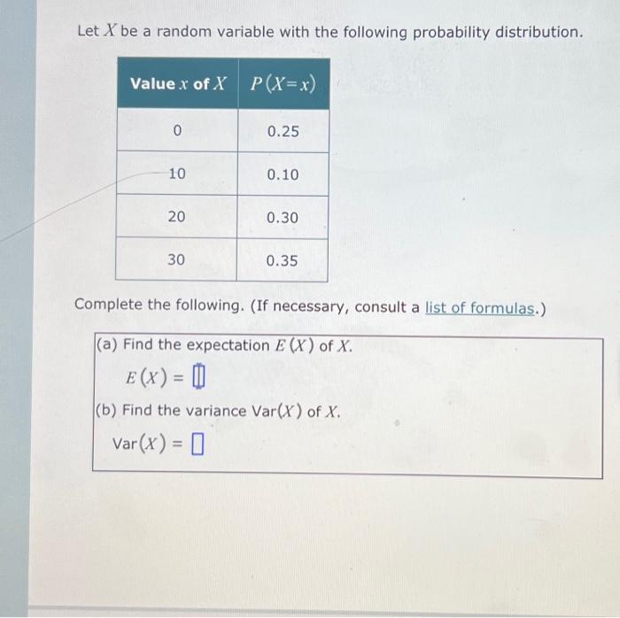 Solved Let X be a random variable with the following | Chegg.com