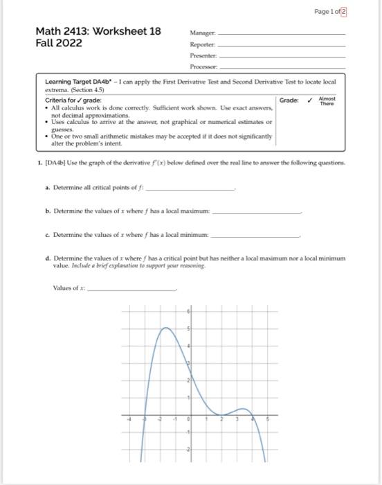 Solved Learning Target DA4b* - 1 can apply the First | Chegg.com