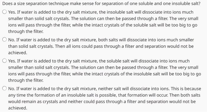 Solved Does a size separation technique make sense for | Chegg.com