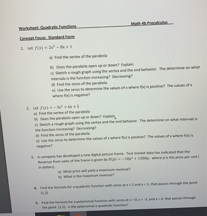precalculus review packet worksheet