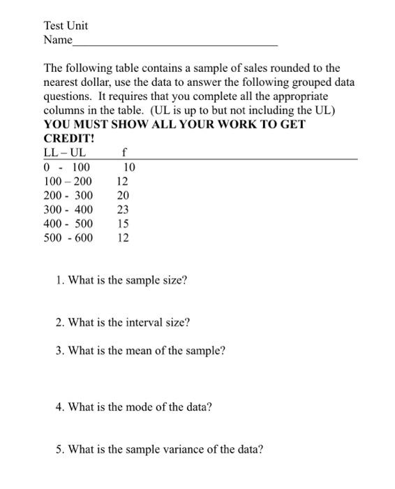 Solved The following table contains a sample of sales | Chegg.com