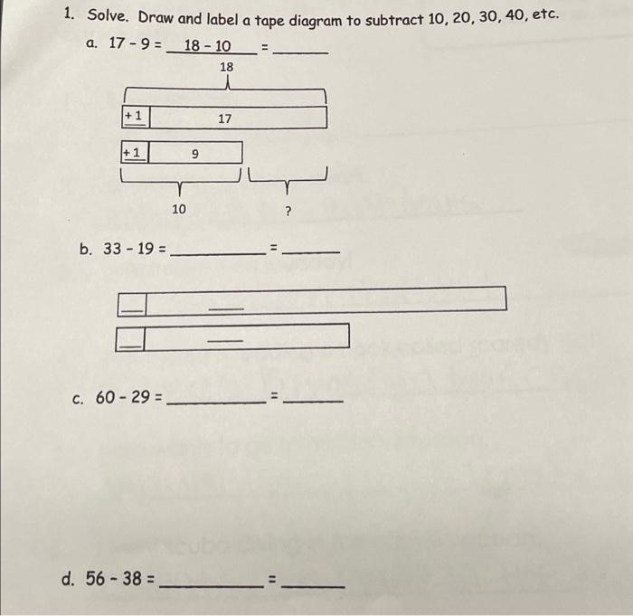 Solved 1. Solve. Draw and label a tape diagram to subtract