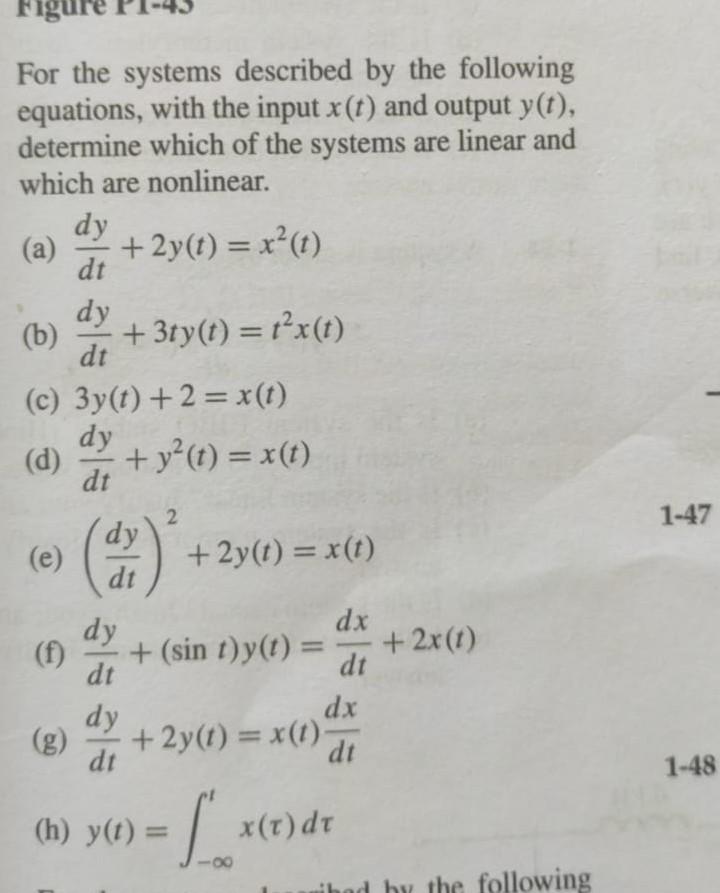 Solved For The Systems Described By The Following Equations Chegg Com