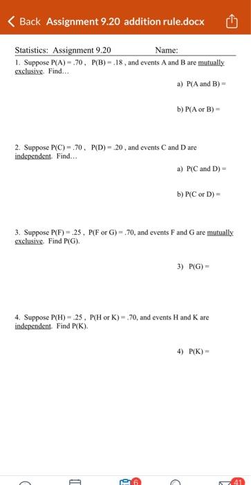 statistics assignment 9.20