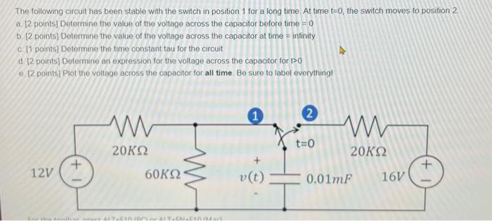 Solved The following circuit has been stable with the switch | Chegg.com