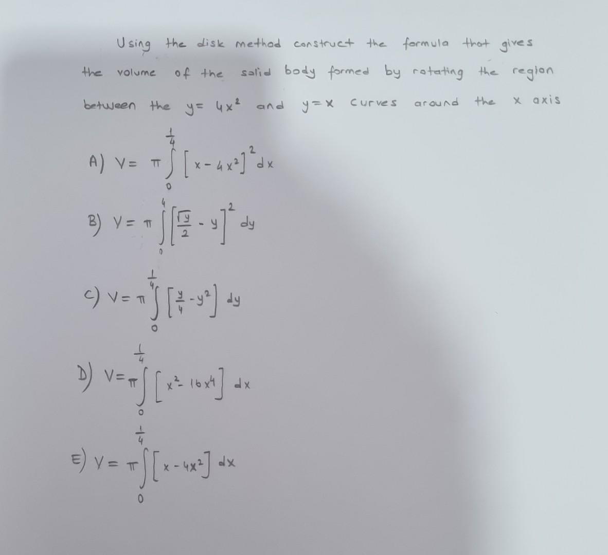 Solved Using The Disk Method Construct The Formula That Chegg Solved Using The Disk Method Construct The Formula That Chegg