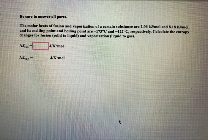 Solved Be sure to answer all parts. The molar heats of | Chegg.com