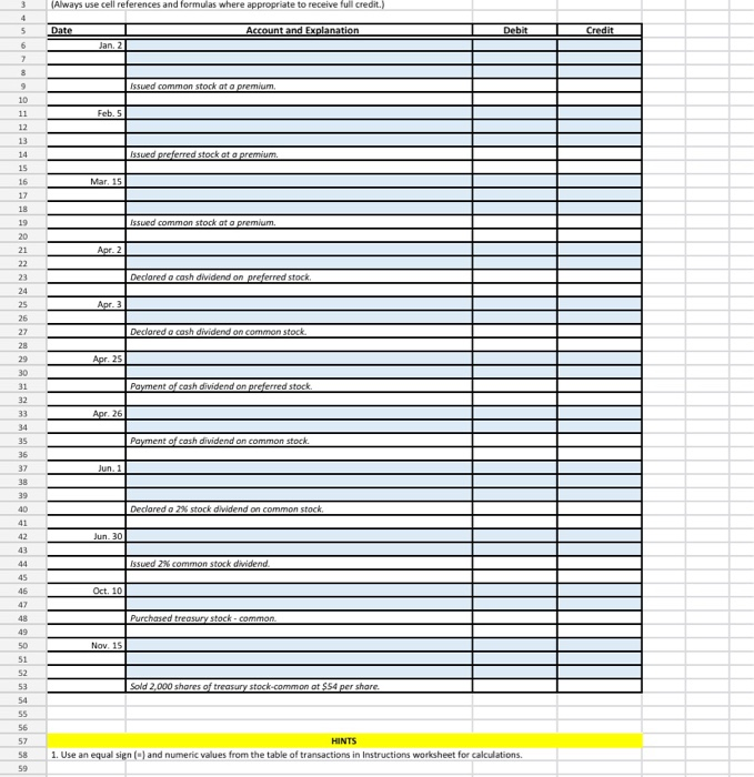 Solved 2 Using Excel for stockholders' equity transactions | Chegg.com