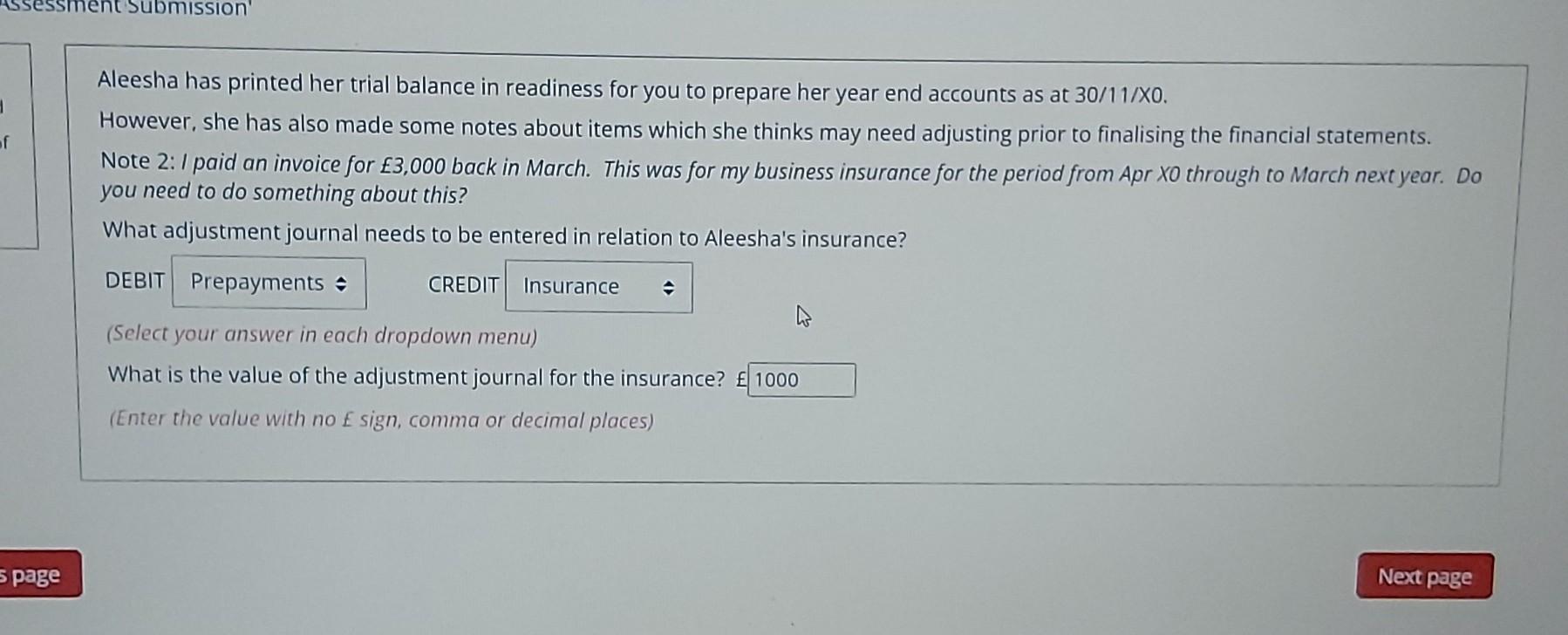 Solved Submission of Aleesha has printed her trial balance