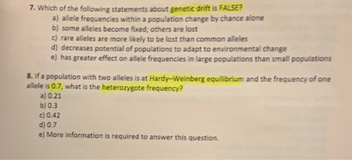 Solved 7. Which of the following statements about genetic | Chegg.com