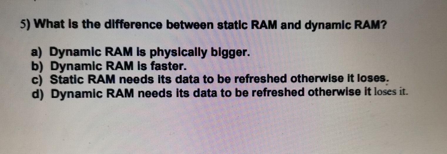 Difference between dynamic and sale static ram