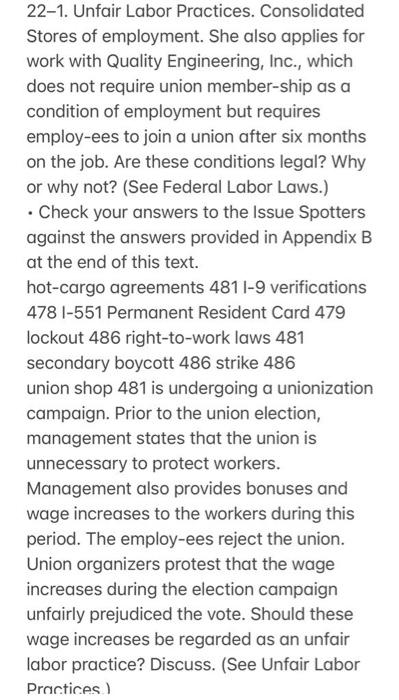 Solved 22-1. Unfair Labor Practices. Consolidated Stores Of | Chegg.com