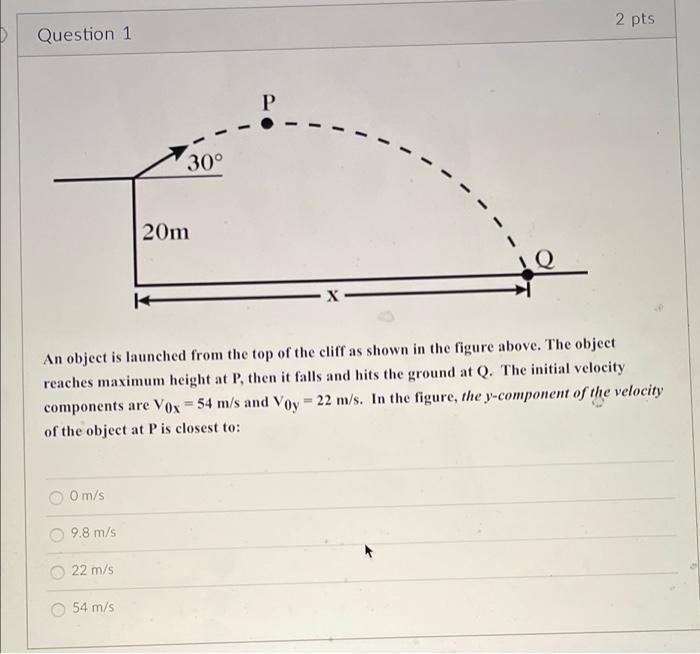 Solved 2 pts 20m An object is launched from the top of the | Chegg.com