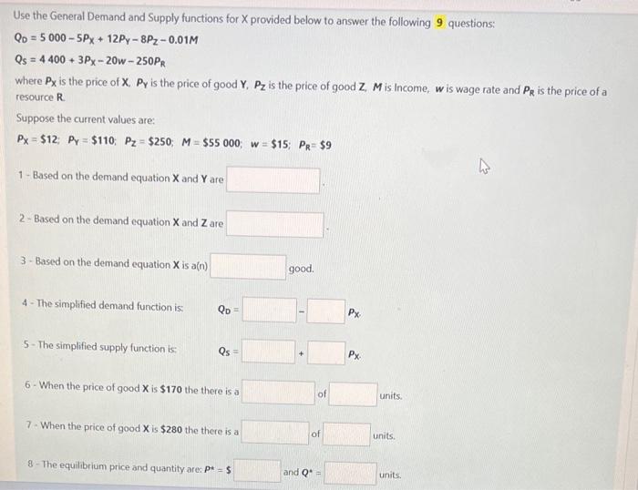 Solved Use the General Demand and Supply functions for X | Chegg.com