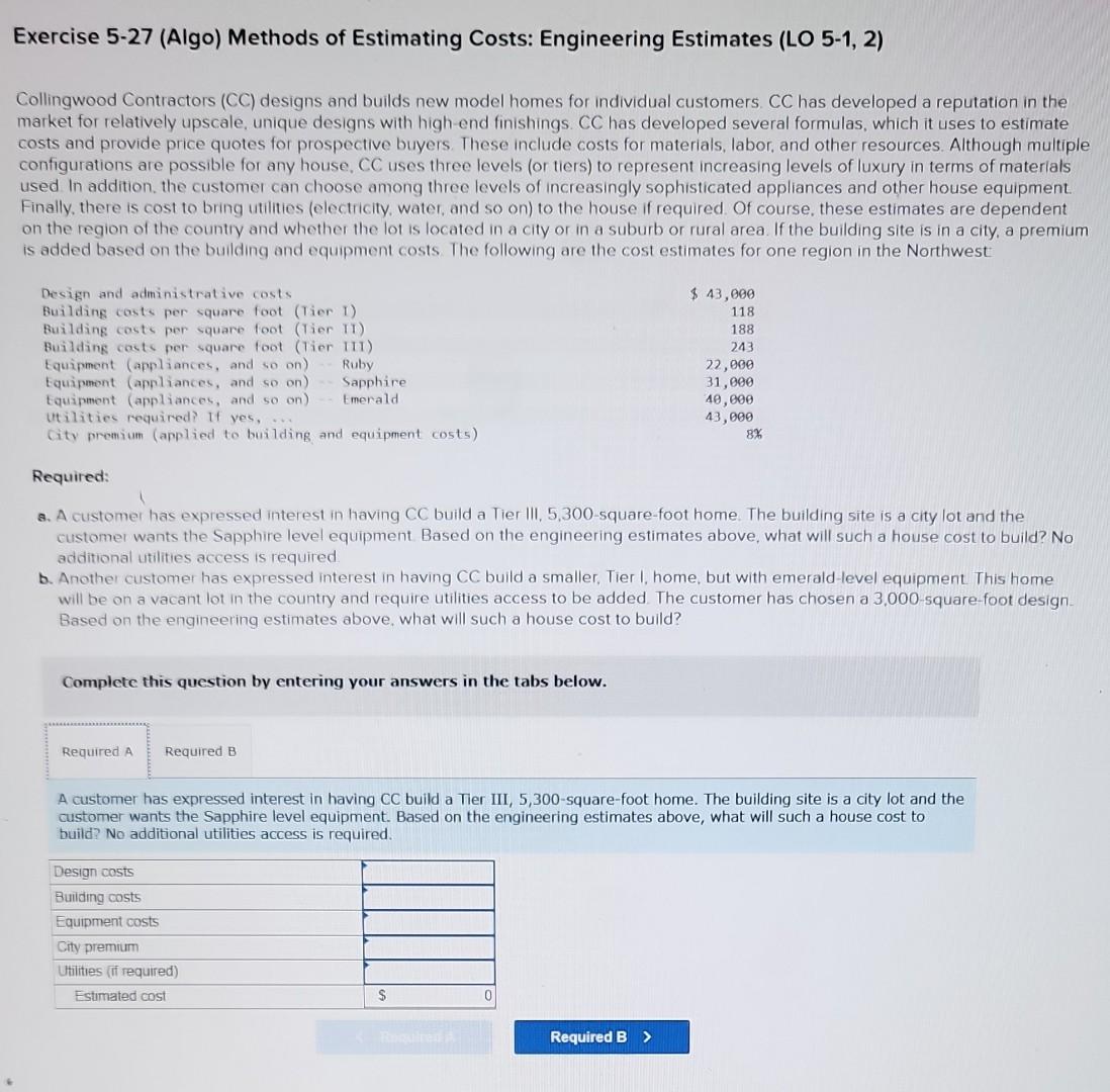 Solved Exercise 5-27 (Algo) Methods Of Estimating Costs: | Chegg.com