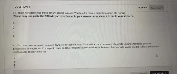 Solved QUESTION 4 10 points Save Arte 4.1 Project management | Chegg.com