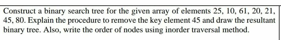 Solved Construct a binary search tree for the given array of | Chegg.com