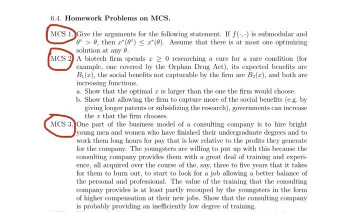 Solved 6.4. Homework Problems on MCS. MCS 1. Give the | Chegg.com