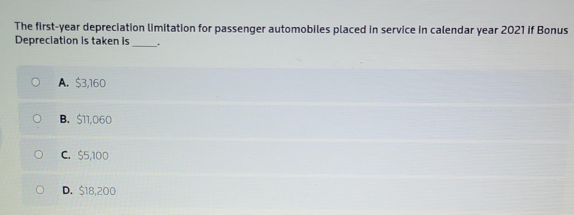 Solved The firstyear depreciation limitation for passenger