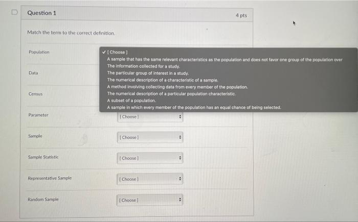 Solved D Question 1 4 pts Match the term to the correct | Chegg.com