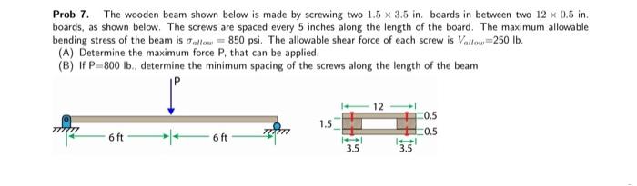 Solved Prob 7. The wooden beam shown below is made by | Chegg.com