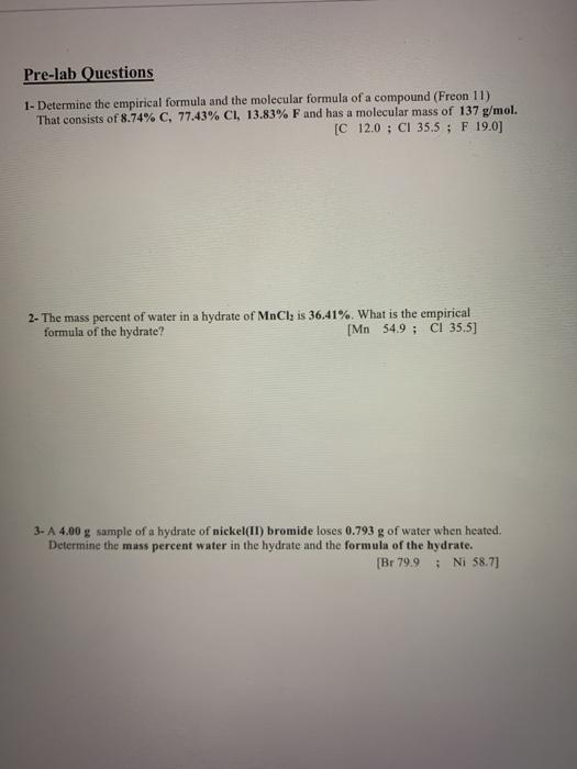 experiment 6 formula of a hydrate