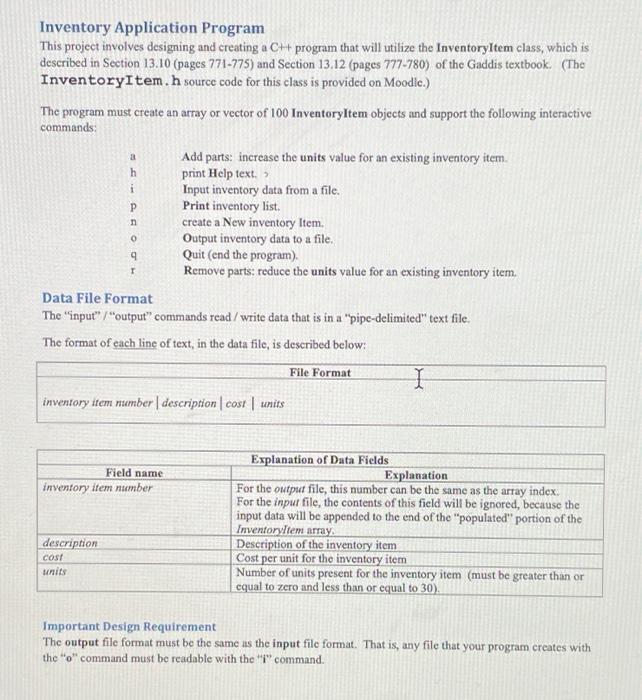 Solved P Inventory Application Program This project involves | Chegg.com