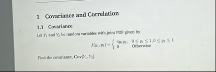 1 ﻿Covariance and Correlation1.1 ﻿CovarianceLet Y1 | Chegg.com