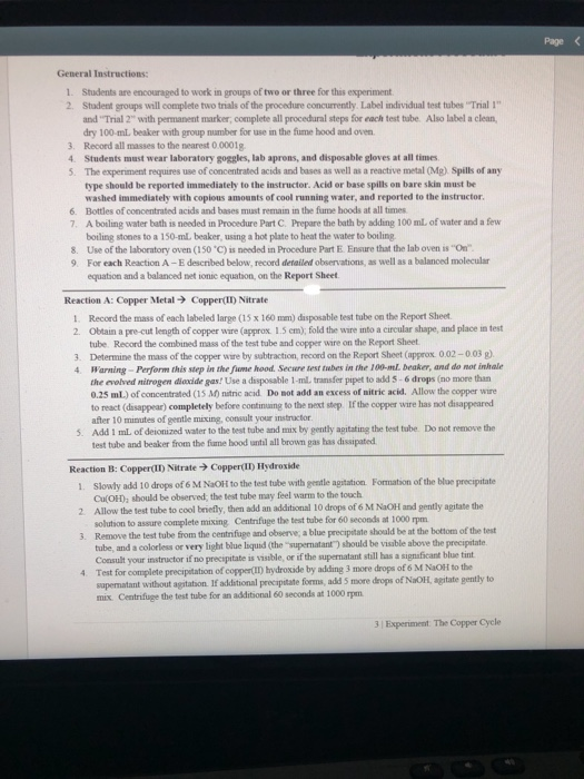 Solved 1 Reaction C Copper(II) Hydroxide to Copper(IT)