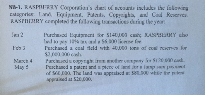 Solved 8b 1 Raspberry Corporations Chart Of Accounts