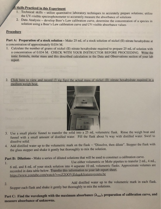 Solved Beer's Law lab Answer & Show work please Part A 1)