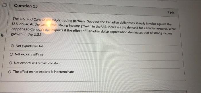 Solved D Question 15 2 pts The U.S. and Canada major trading | Chegg.com